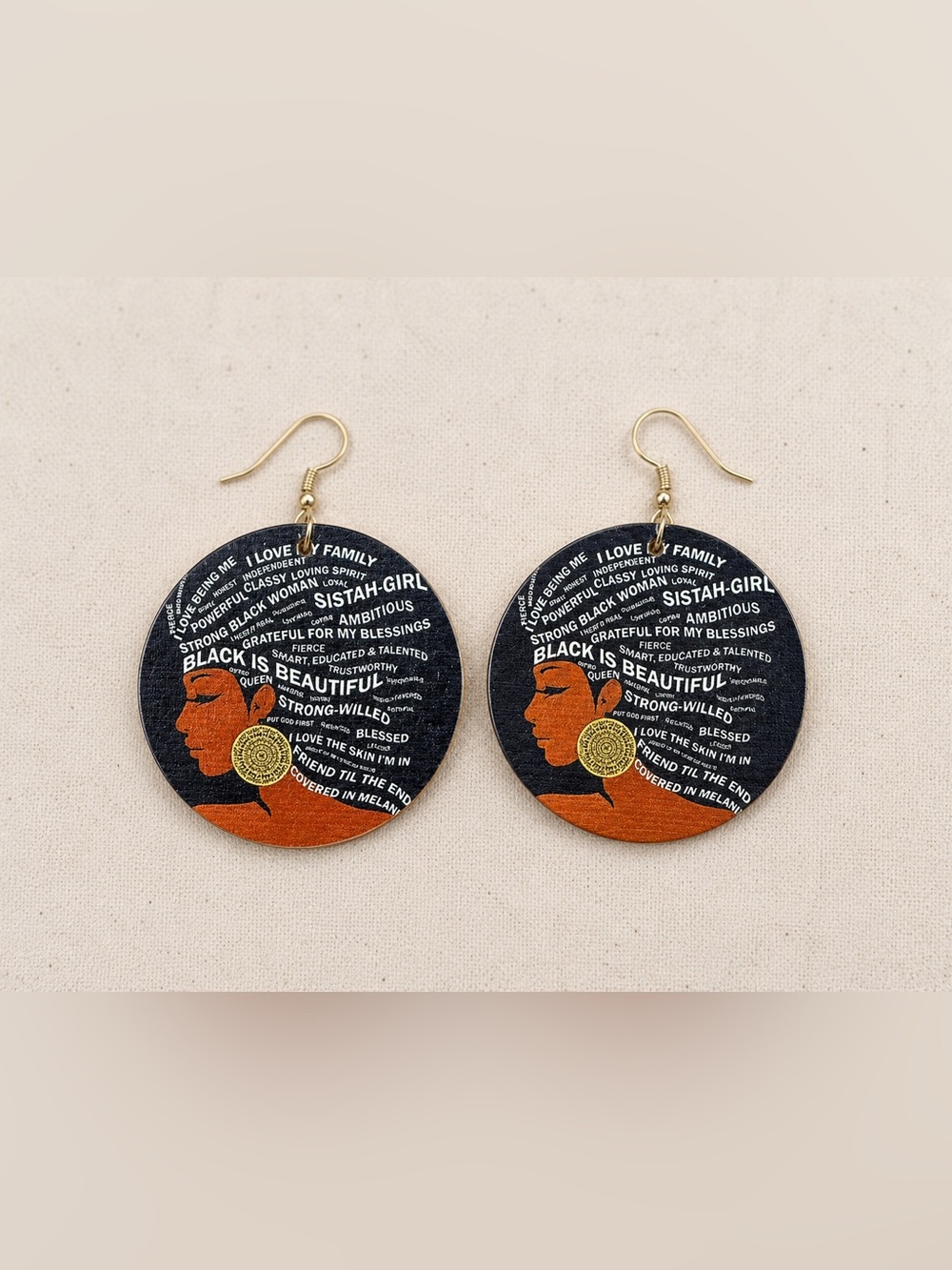 Affirmation Round Drop Earrings in Black & Orange